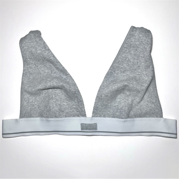 SKIMS Cotton Rib Plunge Bralette in Light Heather Grey - Picture 3 of 7